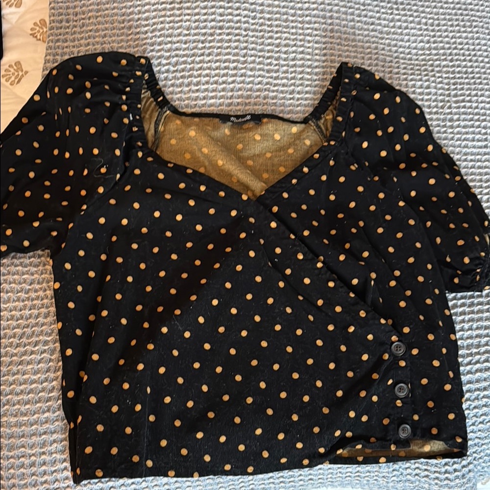 Madewell Black and Gold Wrap Blouse